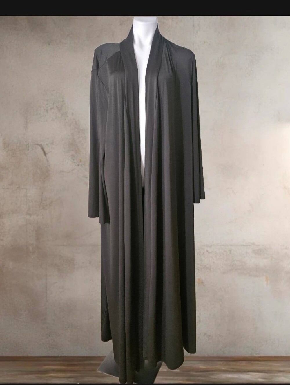 Coldesina Silky Dark Greyish Black Oversize Maxi Duster Robe Pocket  2X/ 3X